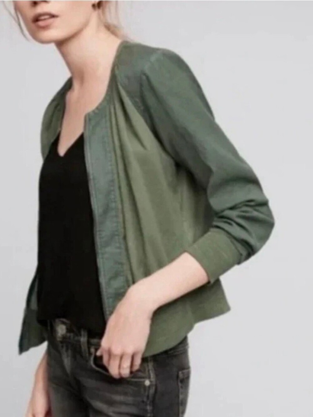 Anthro HEI HEI Hilltop Lightweight Green Bomber Jacket